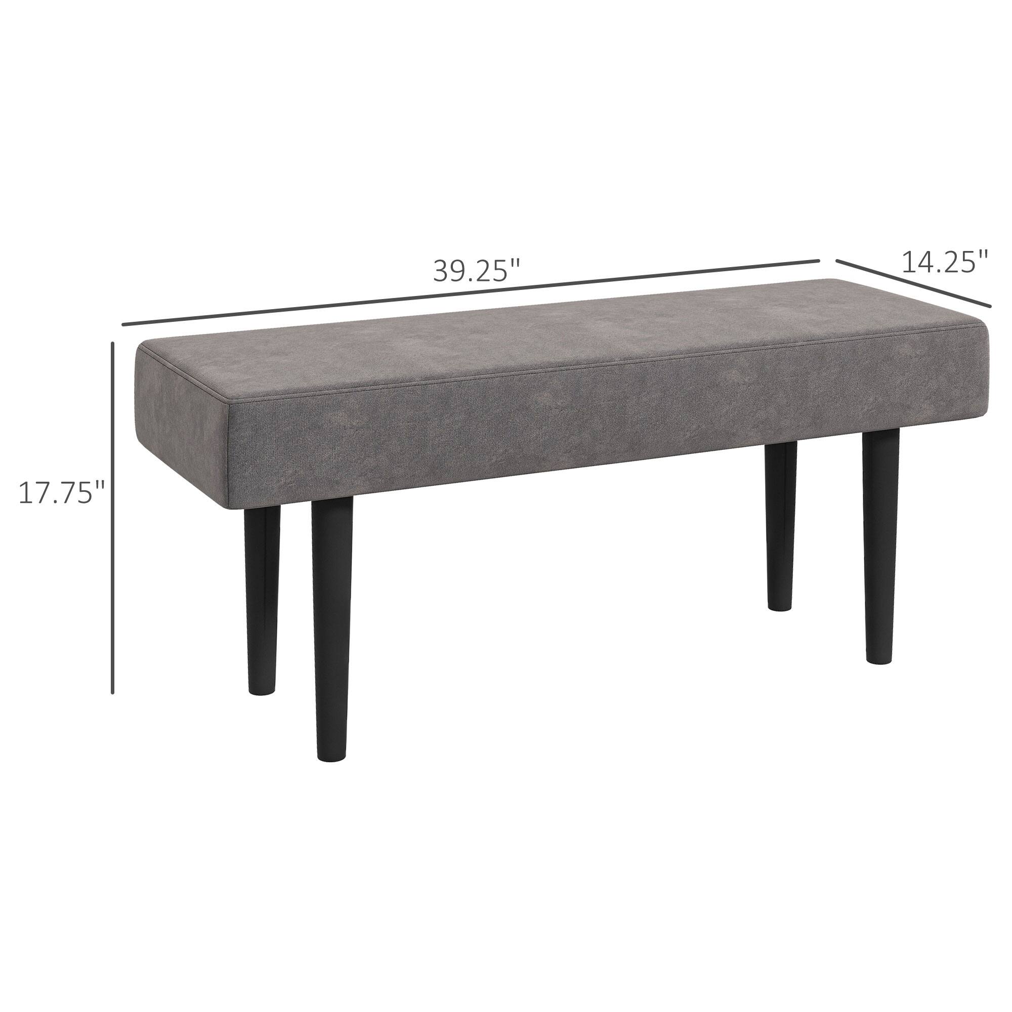 39" End of Bed Bench, Upholstered Entryway Bench with Steel Legs, Bedroom Bench, Gray